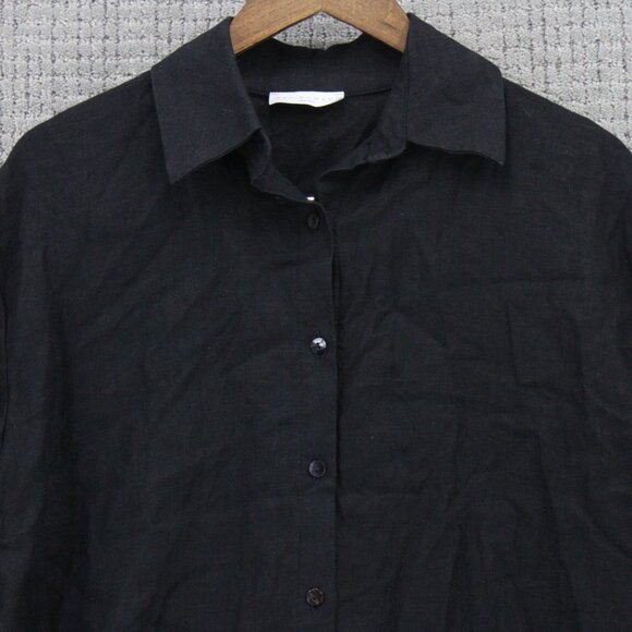 Neu Nomads Linen Shirt Womens XS Black Solid Button Down Oversized 3/4 Sleeve - Picture 5 of 10